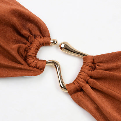 Solid Color Strapless Triangle Bikini Swimwear