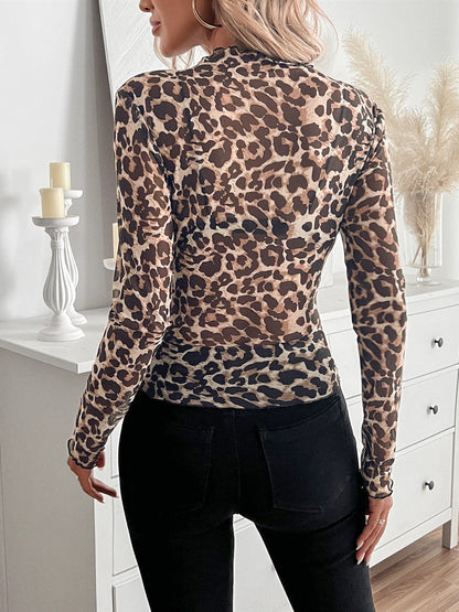 Sexy Leopard Print Mesh Slim Top