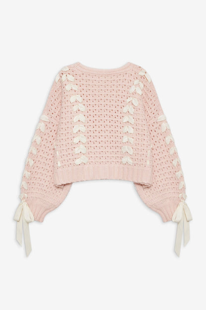 V-Neck String Tie Hollow Out Loose Cardigan