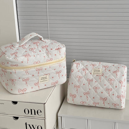 Pink Bow Print Sweet Portable Make Up Bag