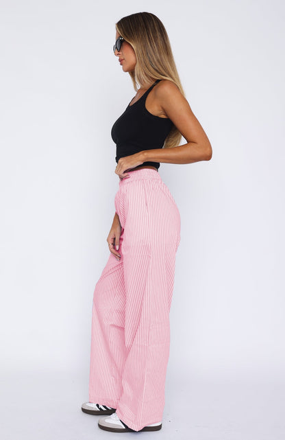 Simple Striped Casual Straight Leg Pants