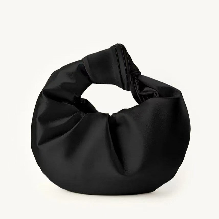 Ruched Satin Knot Handle Evening Handbag