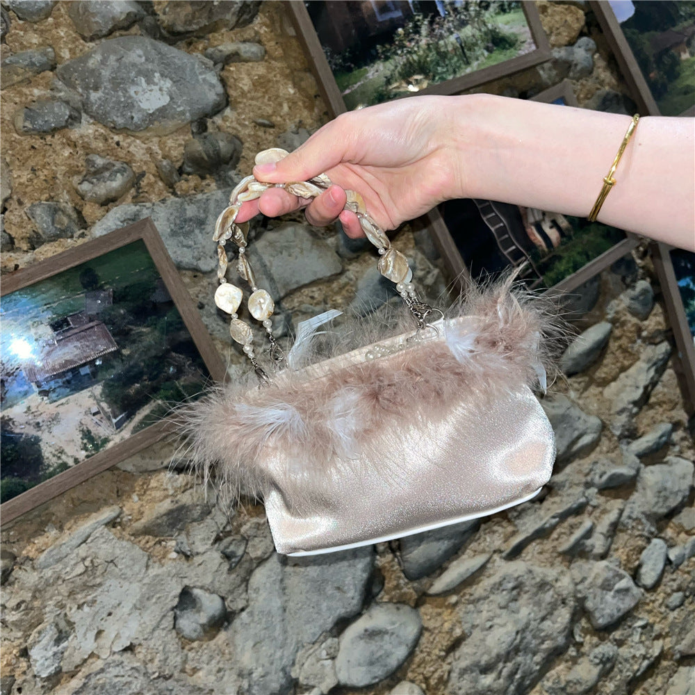 Cute Solid Color Fluffy Crossbody Handbag