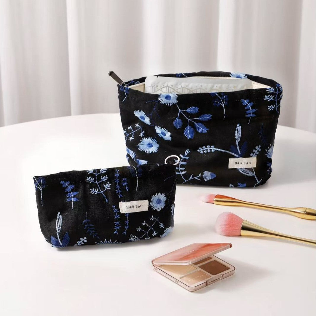 Cute Embroidered Floral Cosmetic Pouch