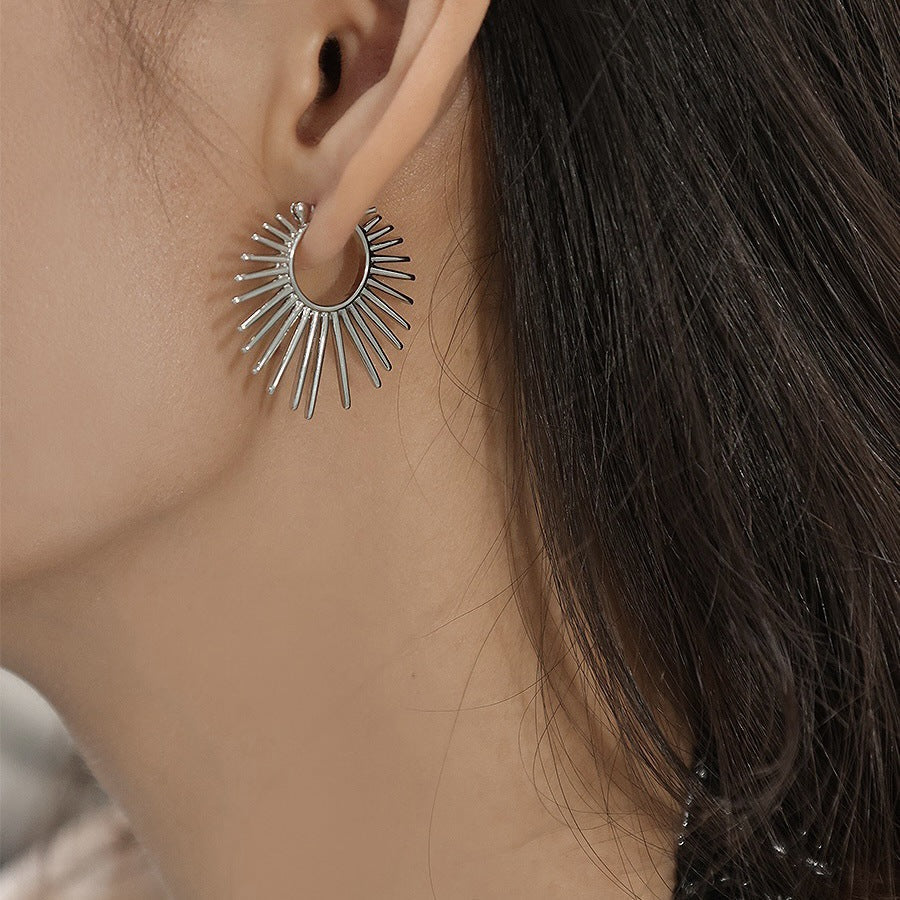 Simple Sunburst Style Hinged Hoop Earrings