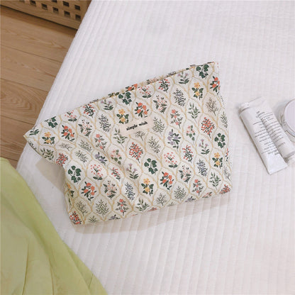 Flower Print Large Capacity Cosmetic Bag