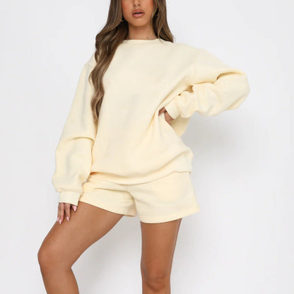 Solid Color Sweatshirt Short Loose Sets