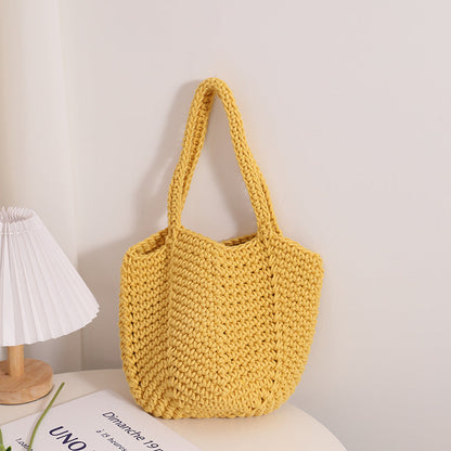 Solid Color Simple Woven Knit Handbag