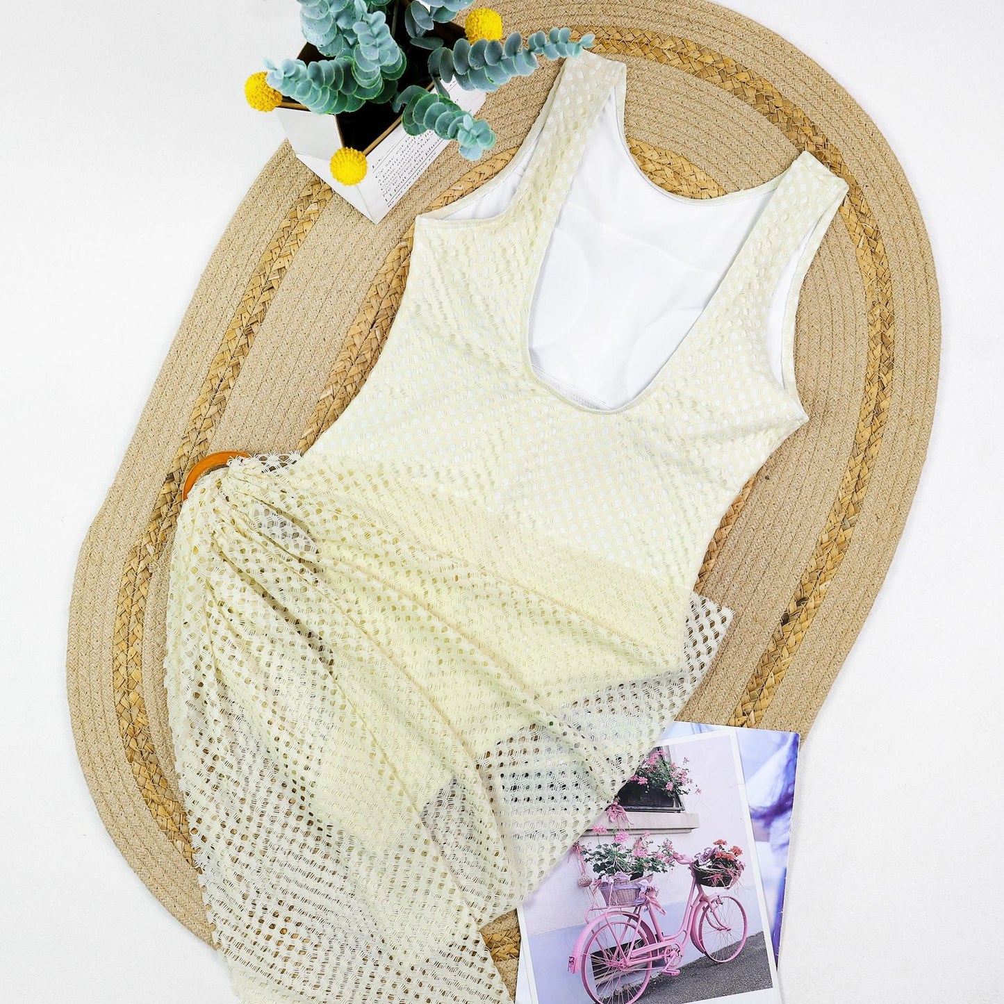 Sexy Bikini One- Piece With Mesh Coverup