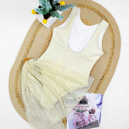 Sexy Bikini One- Piece With Mesh Coverup