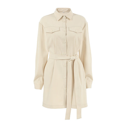 Belted Drop Shoulders Pockets Shirt Mini Dress