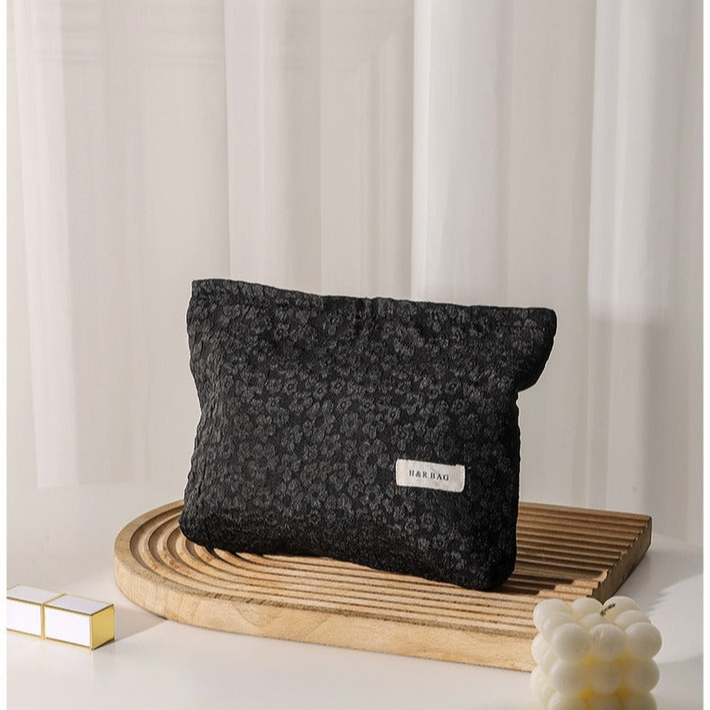 Solid Color Flower Print Makeup Bag