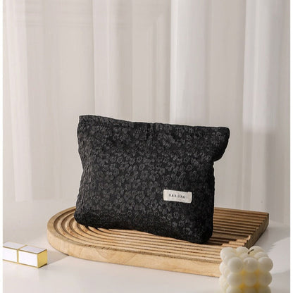Solid Color Flower Print Makeup Bag