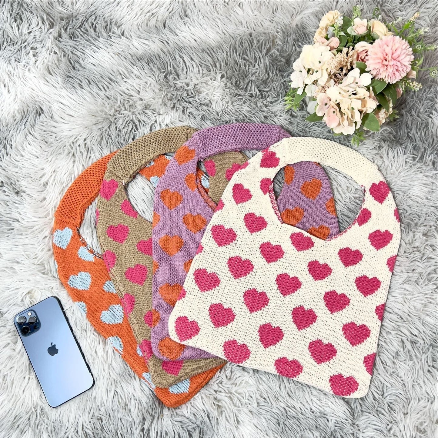 Cute Love Color Block Knit Shoulder Bag