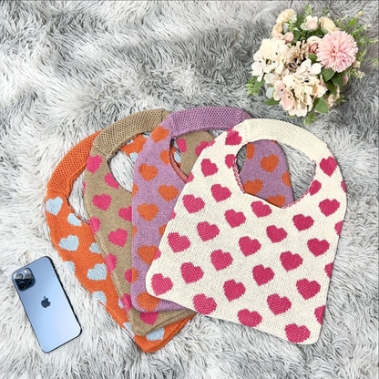 Cute Love Color Block Knit Shoulder Bag