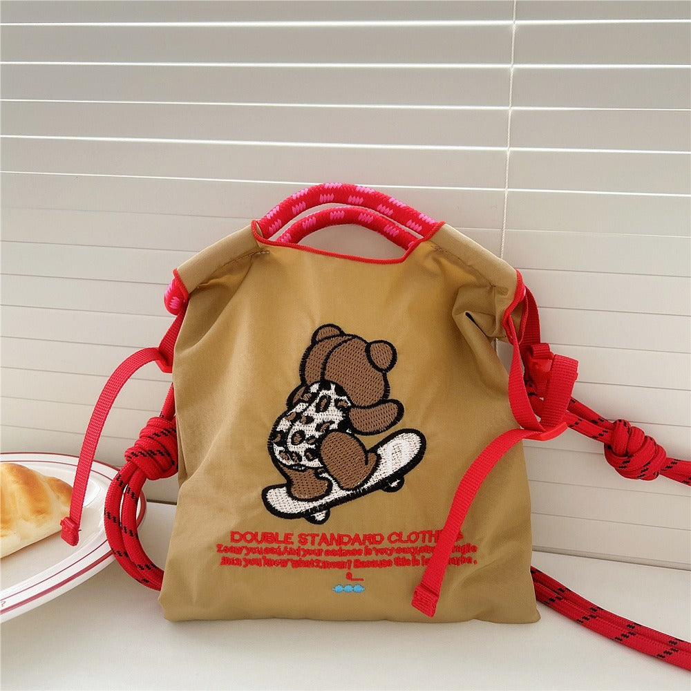 Mini Embrodered Nylon Shopping Shoulder Bag