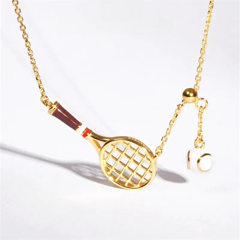 Funny Gold Plated Tennis Racket Ball Necklace