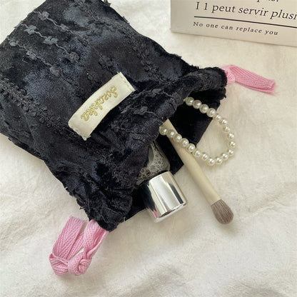 Simple Velvet Drawstring Mini Make Up Bag