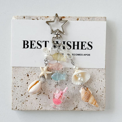 Cute Beaded Seashell Tassel Keychain Bag Charm
