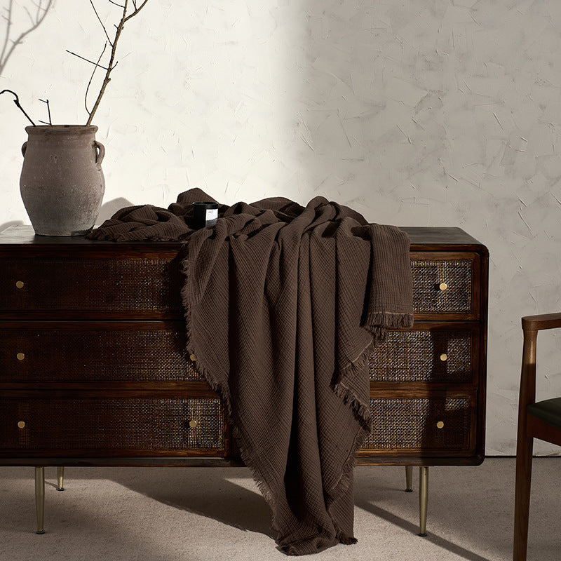 Retro Tassel Solid Color Soft Knit Blanket