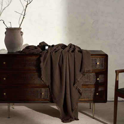 Retro Tassel Solid Color Soft Knit Blanket