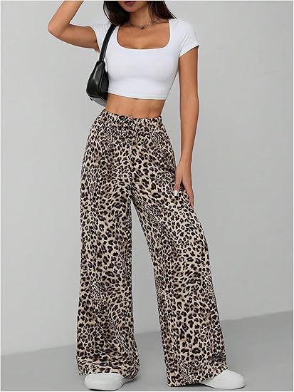 Leopard Low Waist Casual Straight Pants