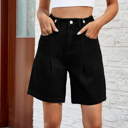 Casual Washed High Waist Bermuda Shorts