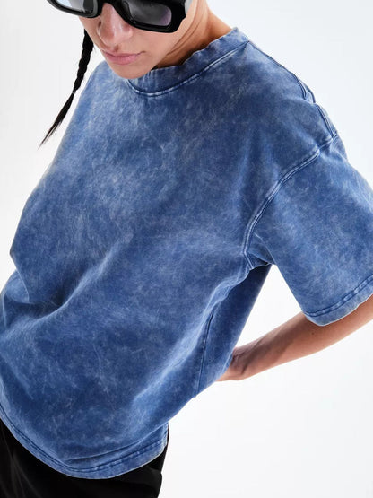 Washed Distressed Loose Short Sleeves Top