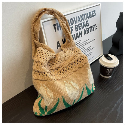 Vintage Flower Jacquard Knit SHoulder Bag