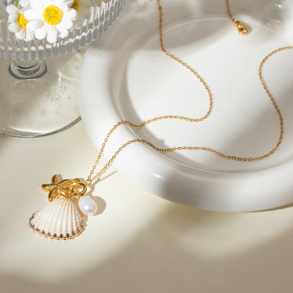 Pearl Starfish Shell Pendant Necklace