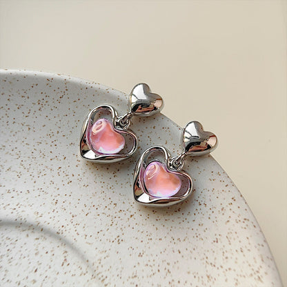 Sweet Iridescent Heart Stud Earrings