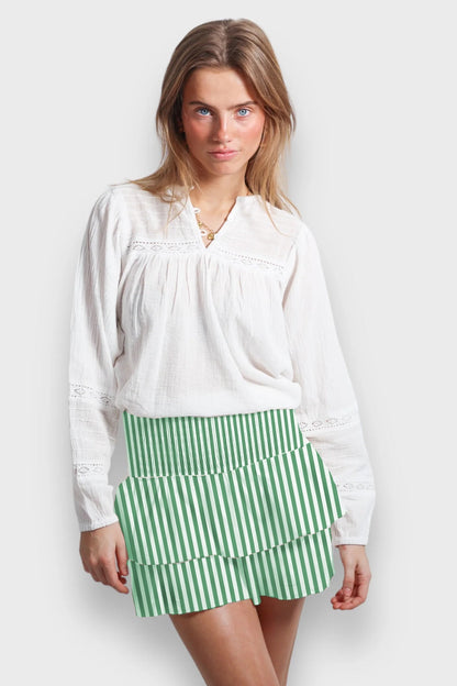 Striped Ruffle Layer Hem Casual Mini Skirts