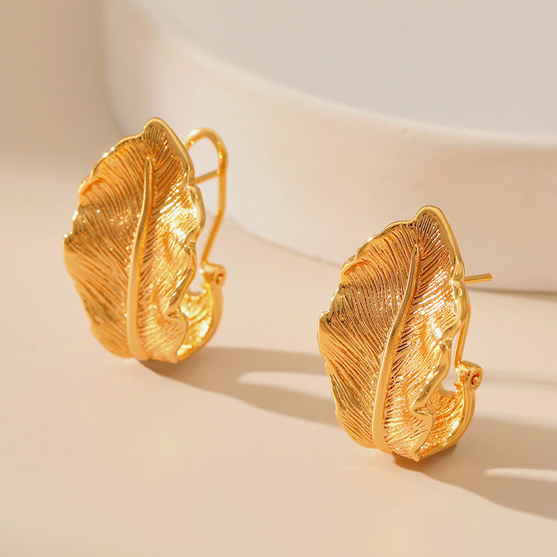 Vintage Simple Gold Leaf Stud Earrings
