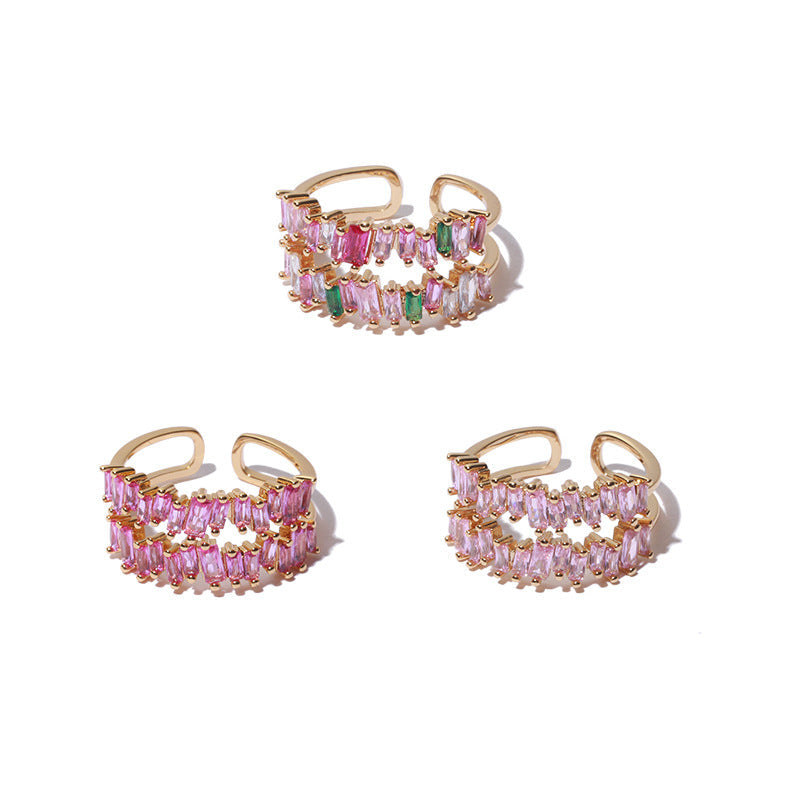 Colorful Zircon Layered Adjustable Ring