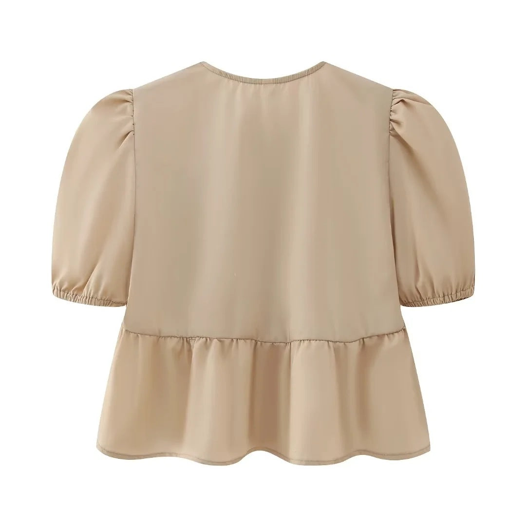 Cute Tie Front Round Neck Pullover Top