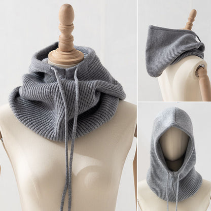 Drawstring Hooded Scarf One-Piece Hat & Scarf