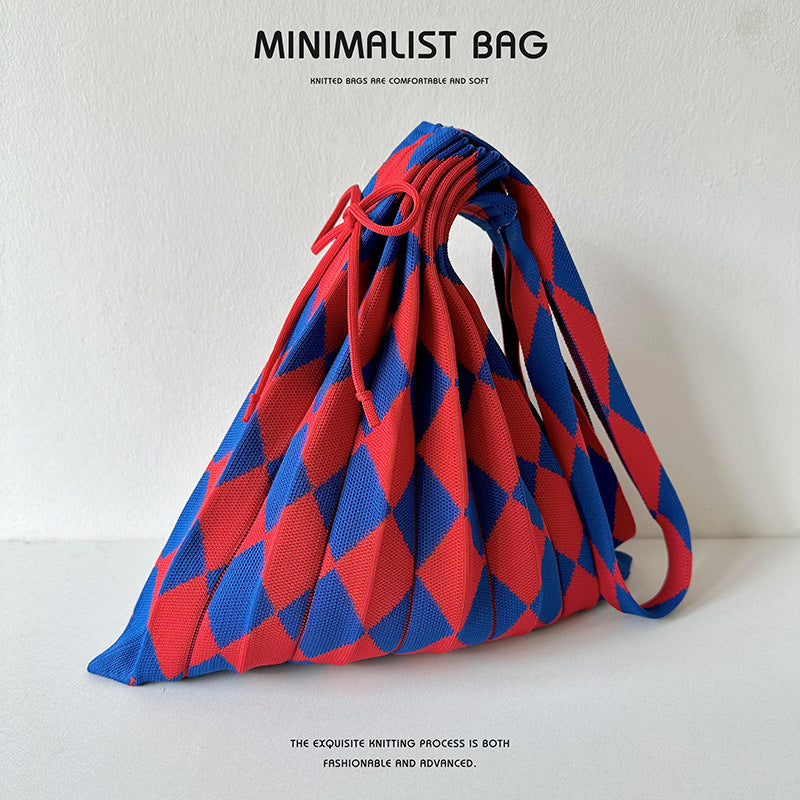 Colorful Plaid Simple Folded Knit Shoulder Bag