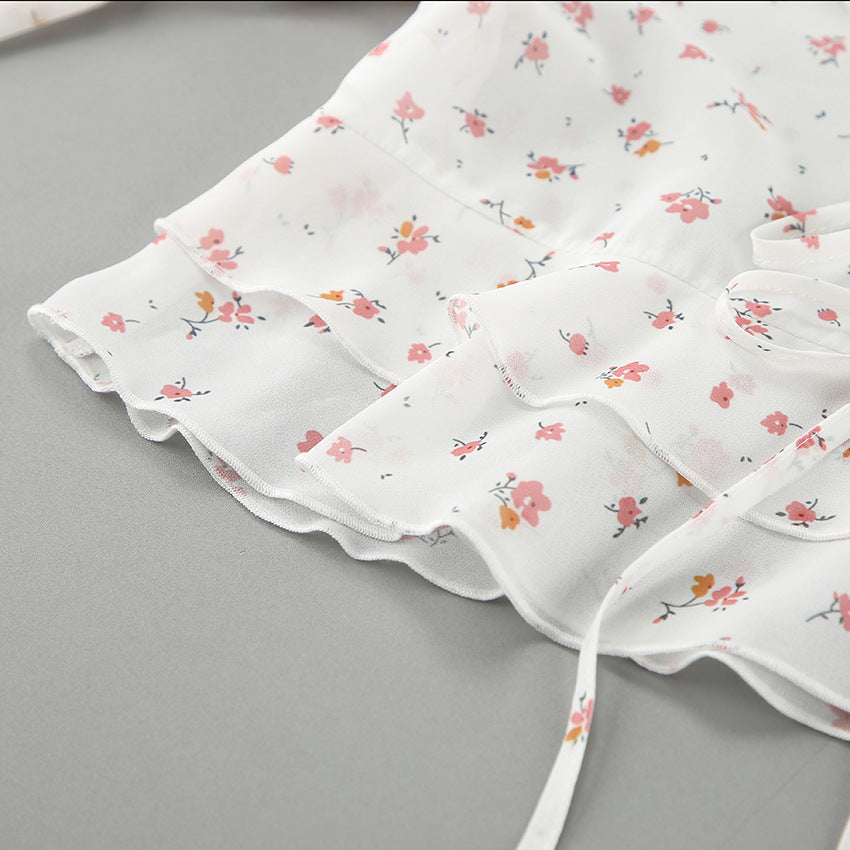 Flounce Print V-Neck Sexy String Tie Top