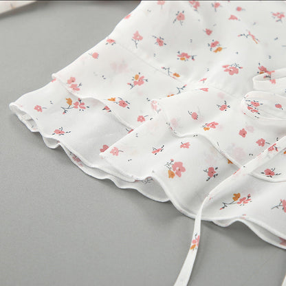 Flounce Print V-Neck Sexy String Tie Top