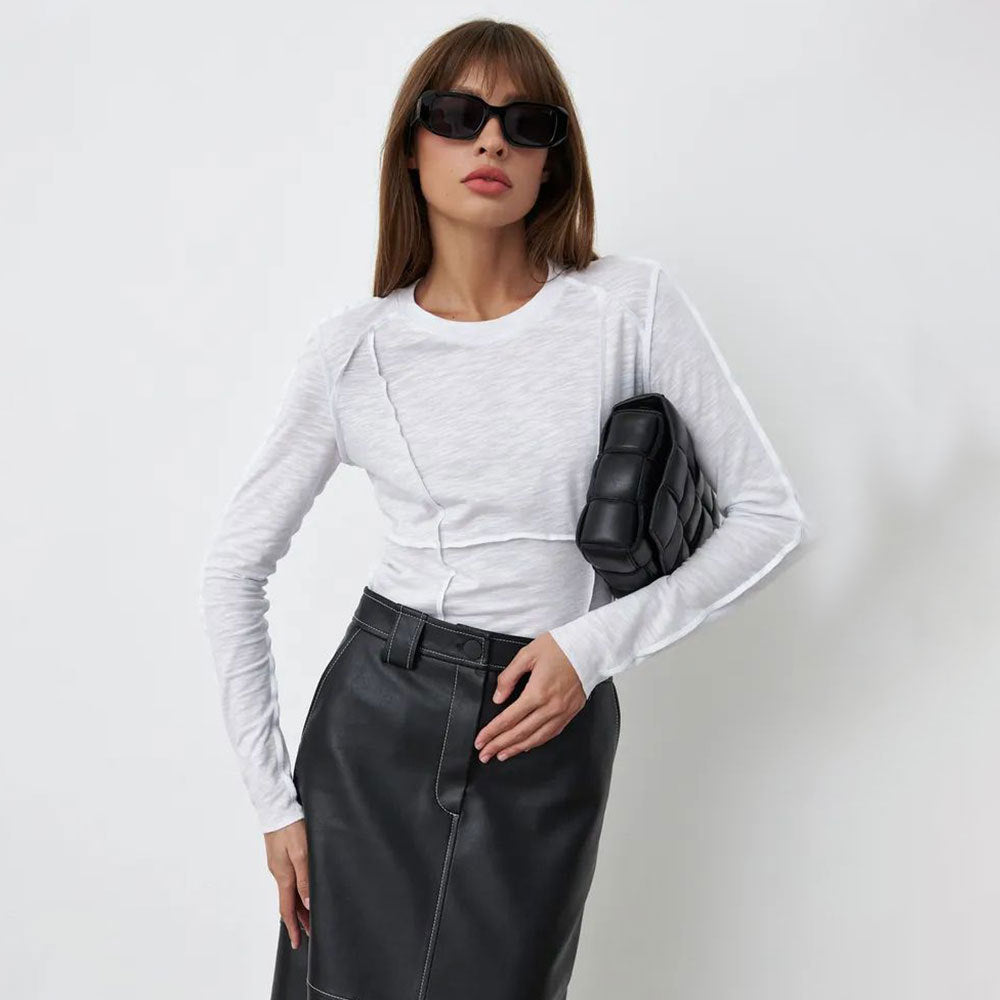 Patchwork Round Neck Simple Tops