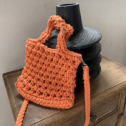 Hellow Out Solid Color Simple Woven Bag