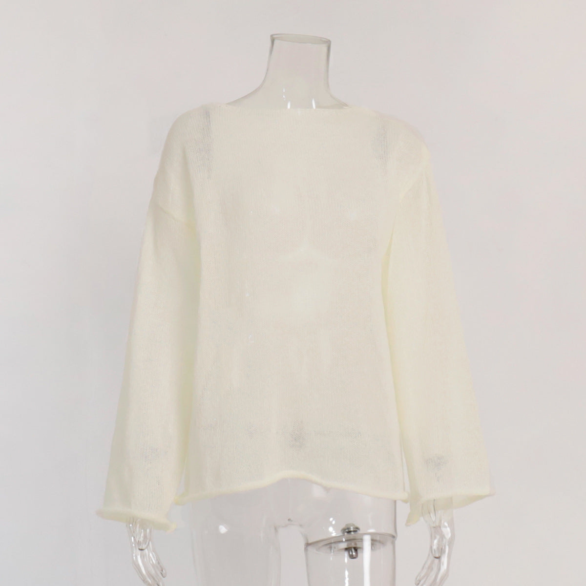 Solid Color See Through Flare Sleeves Knit Top