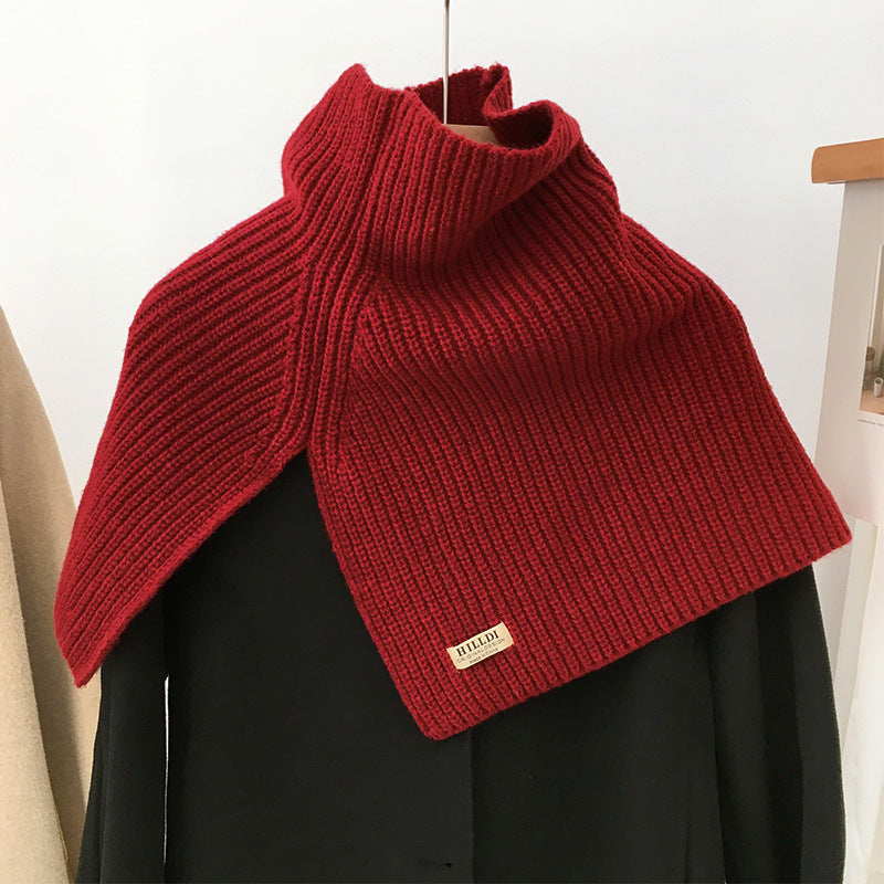 Solid Color Pullover High Neck Knitted Scarf