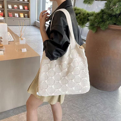 Solid Color large Cpacity Knit Shoulder Tote Bag