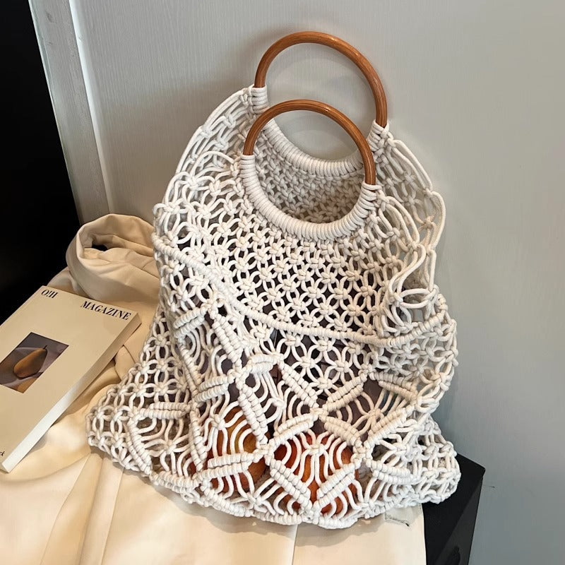 Handmade Woven Hollow Out Beach Handbag
