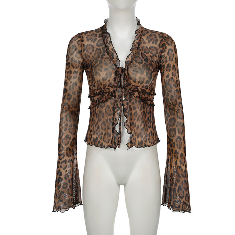 Irregular String Leopard Print Sexy Top