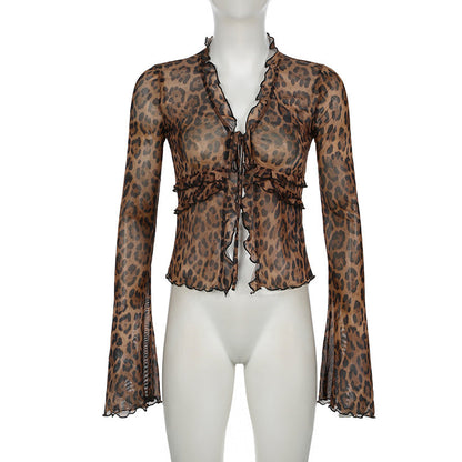 Irregular String Leopard Print Sexy Top