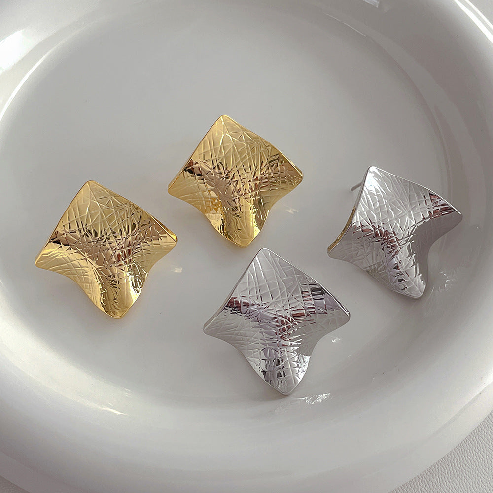 Simple Square Fold Cool Stud Earrings