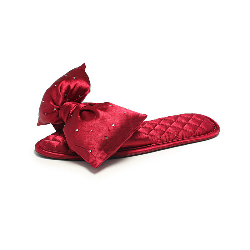 Rhinestone Bow Knot Solid Color Home Slippers