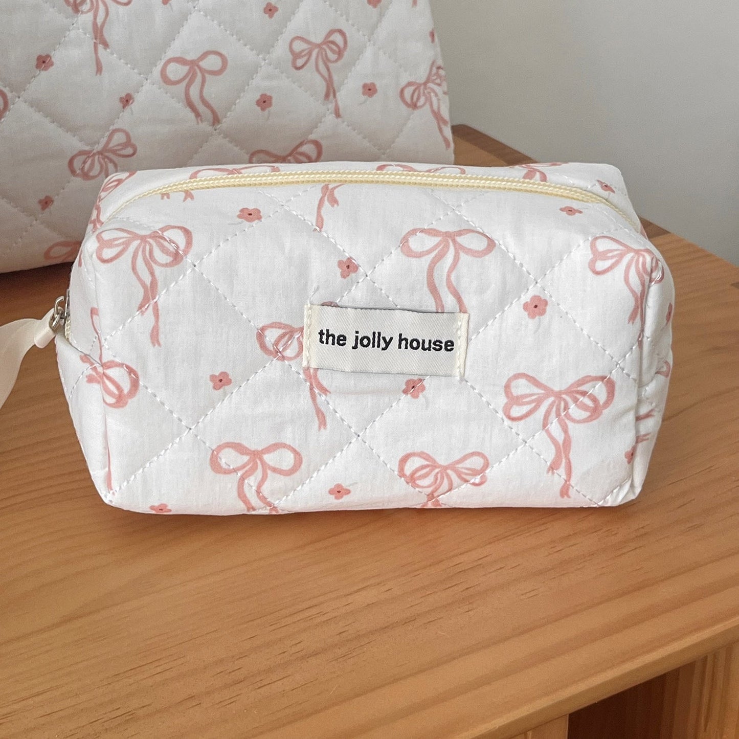 Pink Bow Print Sweet Portable Make Up Bag